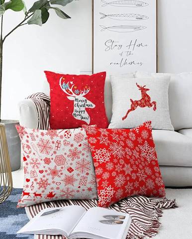 Súprava 4 vianočných žinylkových obliečok na vankúš Minimalist Cushion Covers Christmas Reindeer, 55 x 55 cm