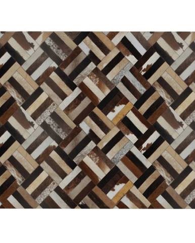 KONDELA Luxusný kožený koberec, hnedá/čierna/béžová, patchwork, 200x300 , KOŽA TYP 2