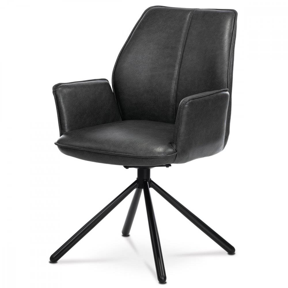 AUTRONIC  HC-398 GREY3 Jedálenská stolička, sivá látka v dekore vintage kože, kov - černý lak, spätný mechanizmus, značky AUTRONIC