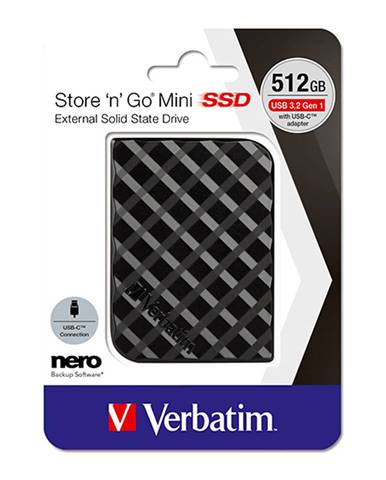 Externý disk SSD Verbatim USB 3.2 Gen 1, 512GB, Store N Go Mini, 53236, USB-A/Micro-B, obsahuje adaptér USB-A na USB-C(TM)
