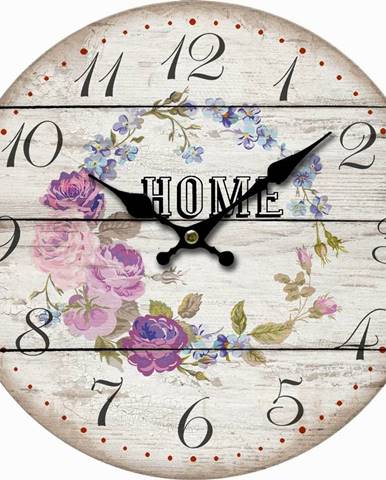 Drevené nástenné hodiny Home and flowers, pr. 34 cm